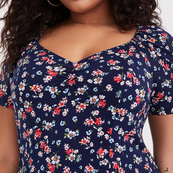 NWT Torrid Navy Floral Crepe Off Shoulder Dress - Picture 3 of 7